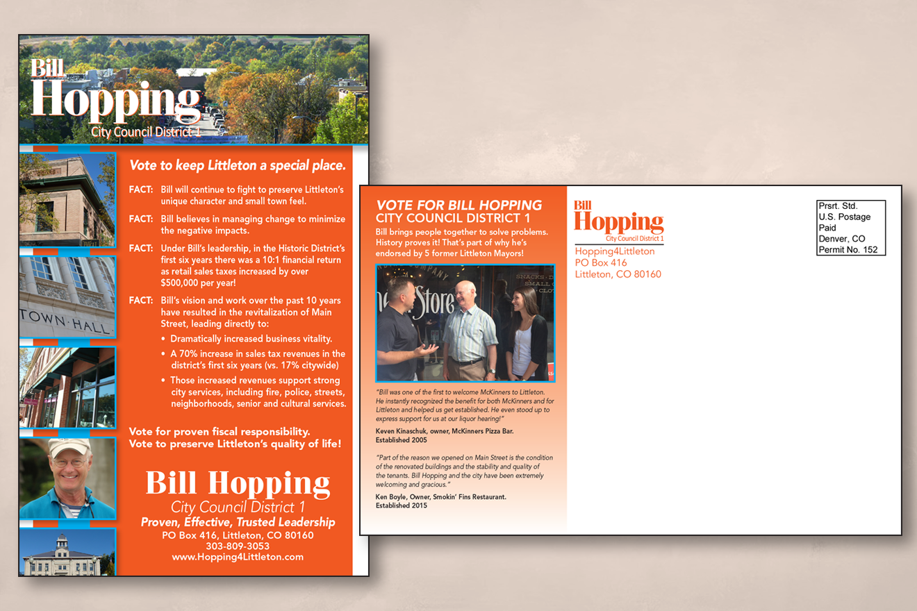 Postcard design created for Hopping for Littleton City Council