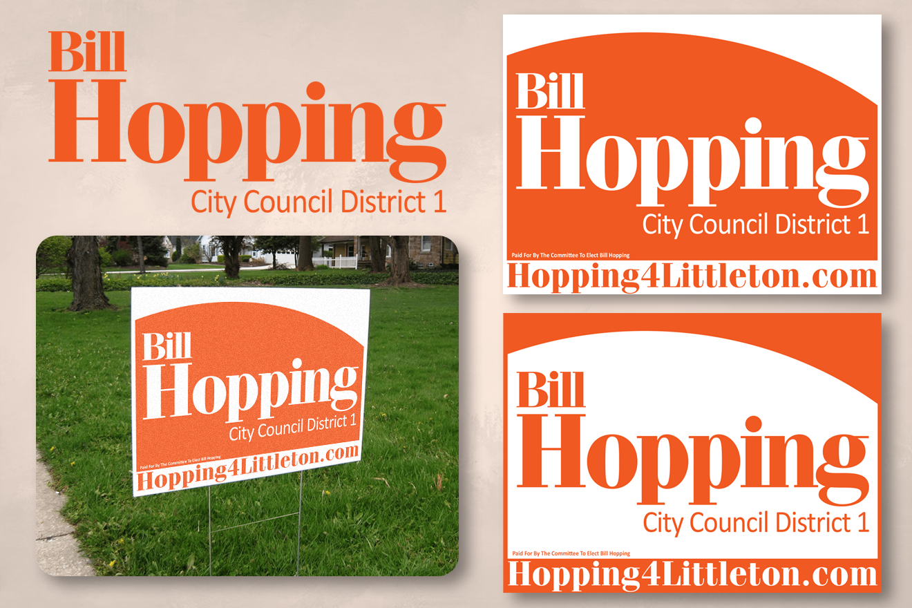 Identity design and yard signs created for Hopping for Littleton City Council